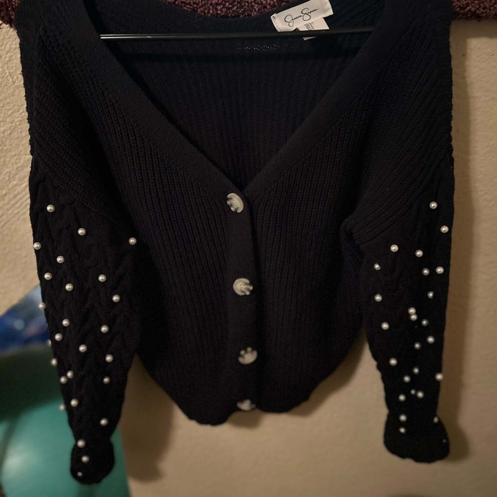 Jessica Simpson Black Cardigan with Pearl Details